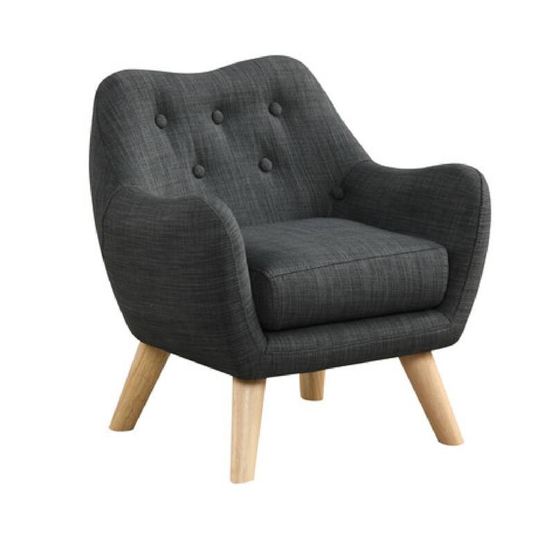 Binie Kids Chair with Wood Angled Legs, Gray Button Tufted Linen