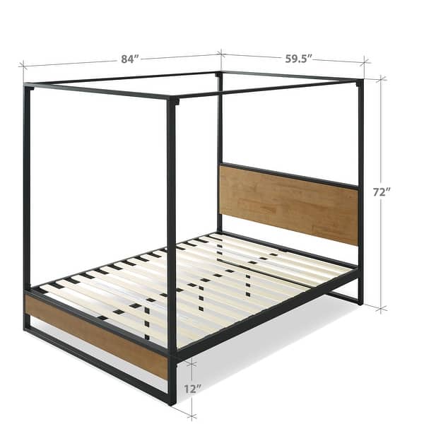 Priage by ZINUS Brown Metal and Wood Canopy Platform Bed Frame ...