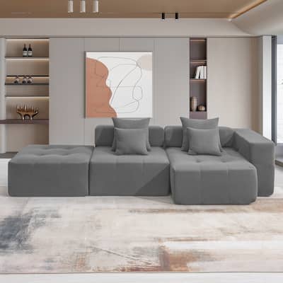 L Shaped Modular Sectional Sofa, Convertible Corduroy Floor Couch Set