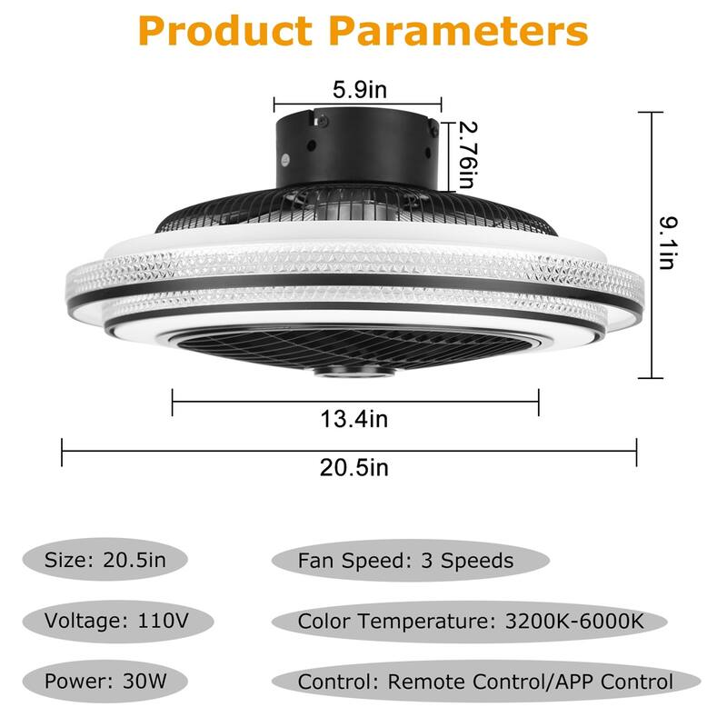 20.5 Inch Ceiling Fan with Light Round Pendant Fan Lamp - 20 Inch