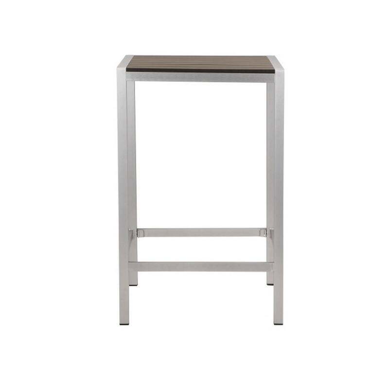 Kylo 43 Inch Outdoor Bar Table, White and Brown Aluminum Frame, Small - White