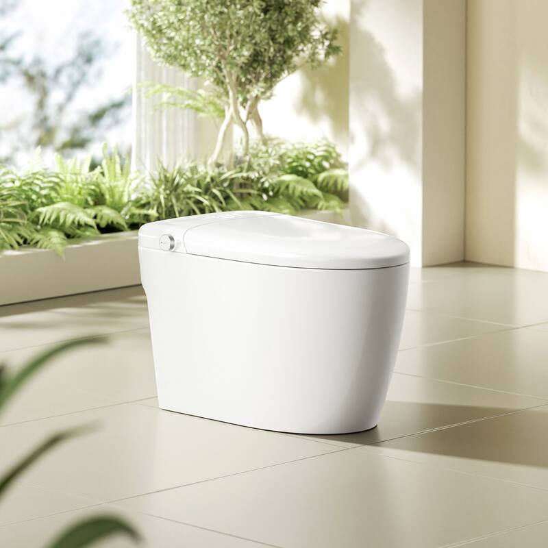 Madrid Smart Toilet Bidet Combo in White with LED Display, Off-Seat Auto Flush, Auto Open & Close Lid, Foot Sensor Operation - White(Premium Edition)