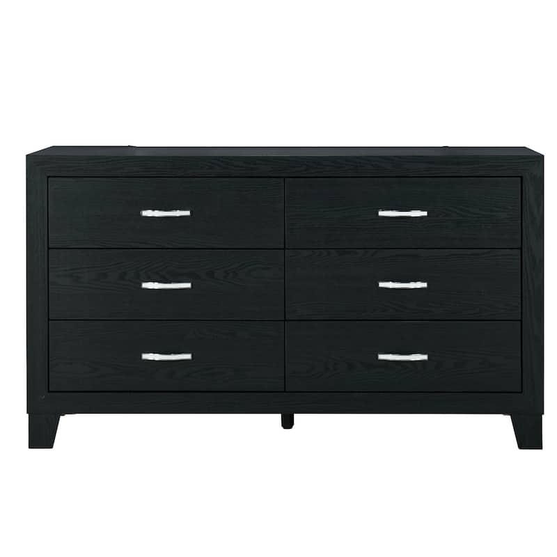 HomeRoots 58" Black Wood Six Drawer Double Dresser