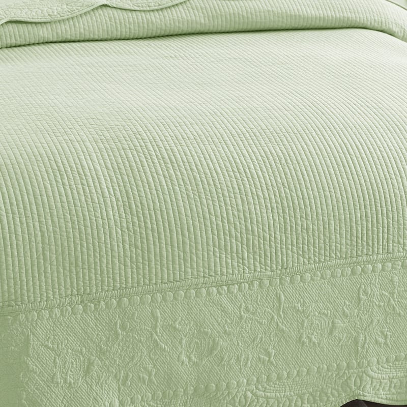 MarCielo 3 Piece Embroidered 100% Cotton Oversized Quilt Bedspread Set TG