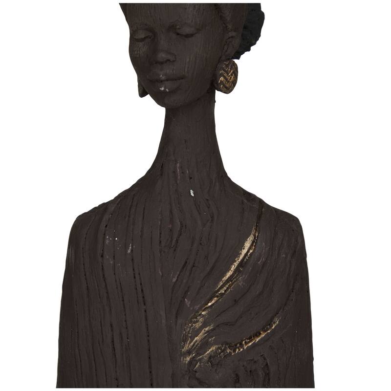 Polystone Woman African Sculpture - Set of 3 Dark Gray - Roche River Decor - 4"W x 4"L x 13"H