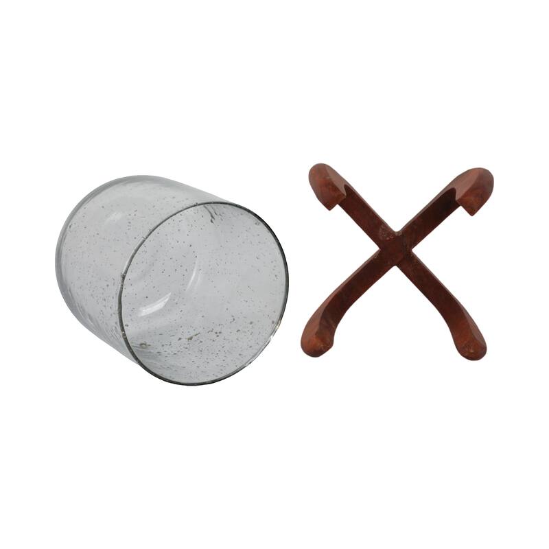 Glass Votive Candle Holder Wood Base - Brown/Clear, 7 in.