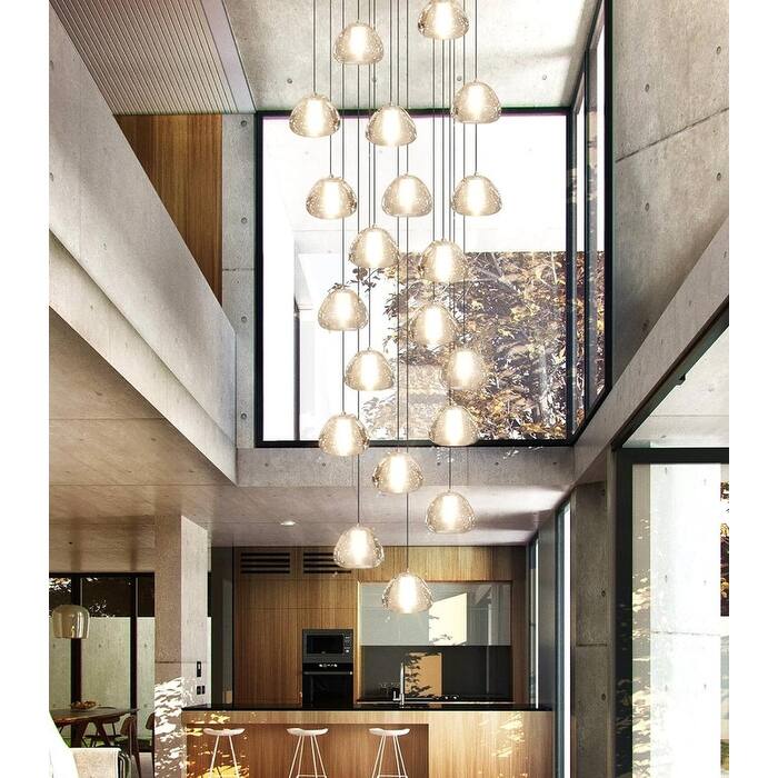 KAYLA 30-Lights Gold Modern Crystal Chandelier for Staircases, 157" Extra-Long Adjustable LED Ceiling Light