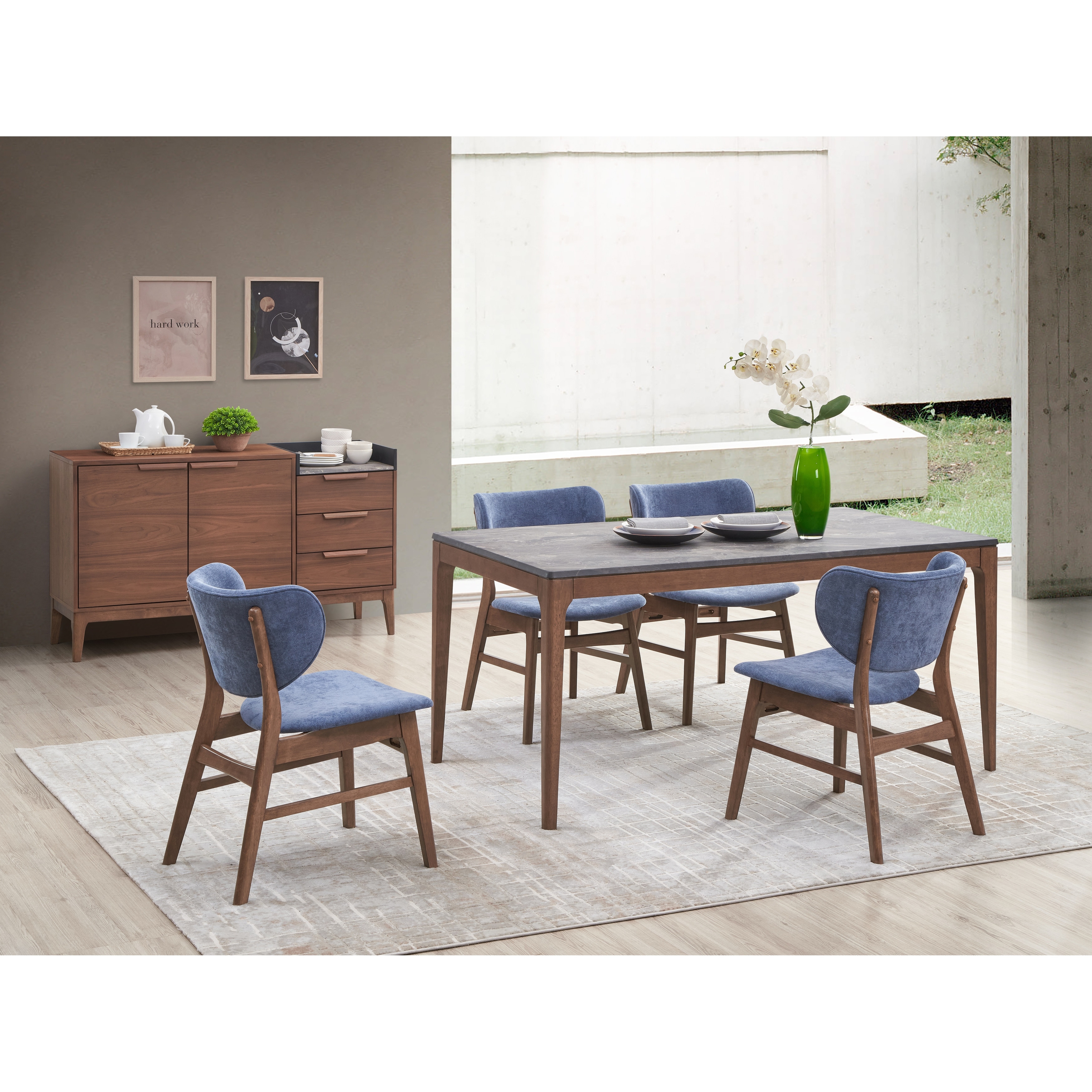 Five-Piece Dining Set With Gray Marble-Look Tabletop
