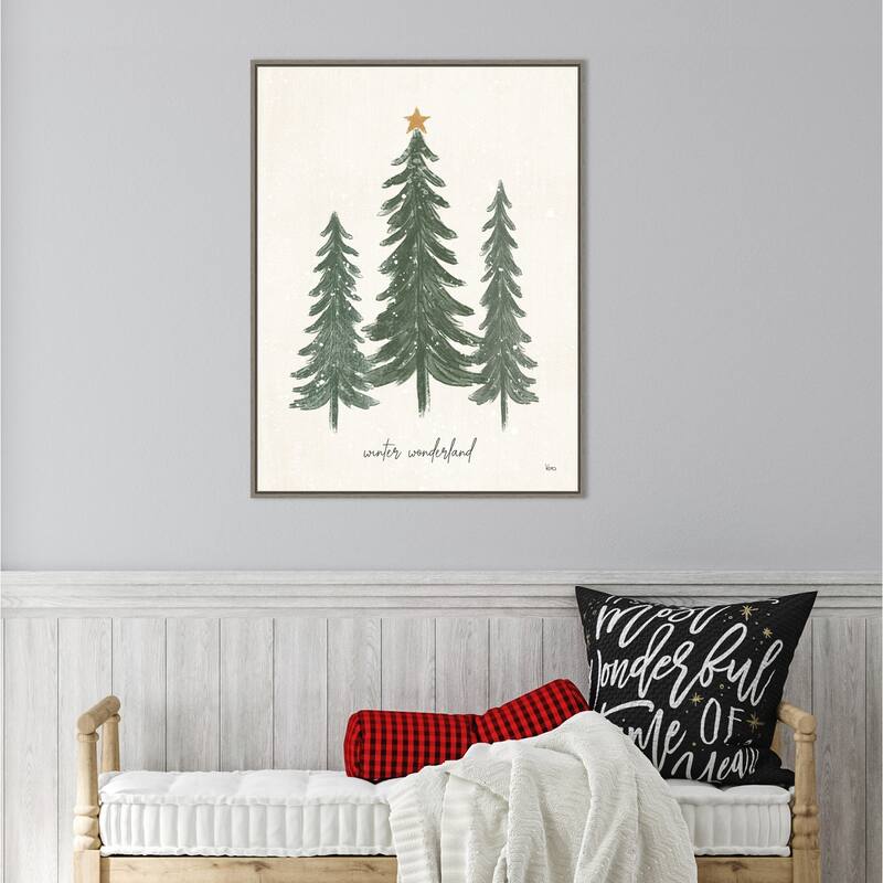 Woodland Christmas Trees by Veronique Charron Canvas Art Framed - 23 x 30 in