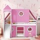 preview thumbnail 2 of 7, Pink Pine Wood Castle-Inspired Bunk Bed with Slide