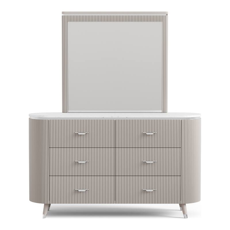 Furniture of America Seraphine Modern 4-Piece Light Grey Solid Wood Panel Bedroom Set with Fluted Headboard