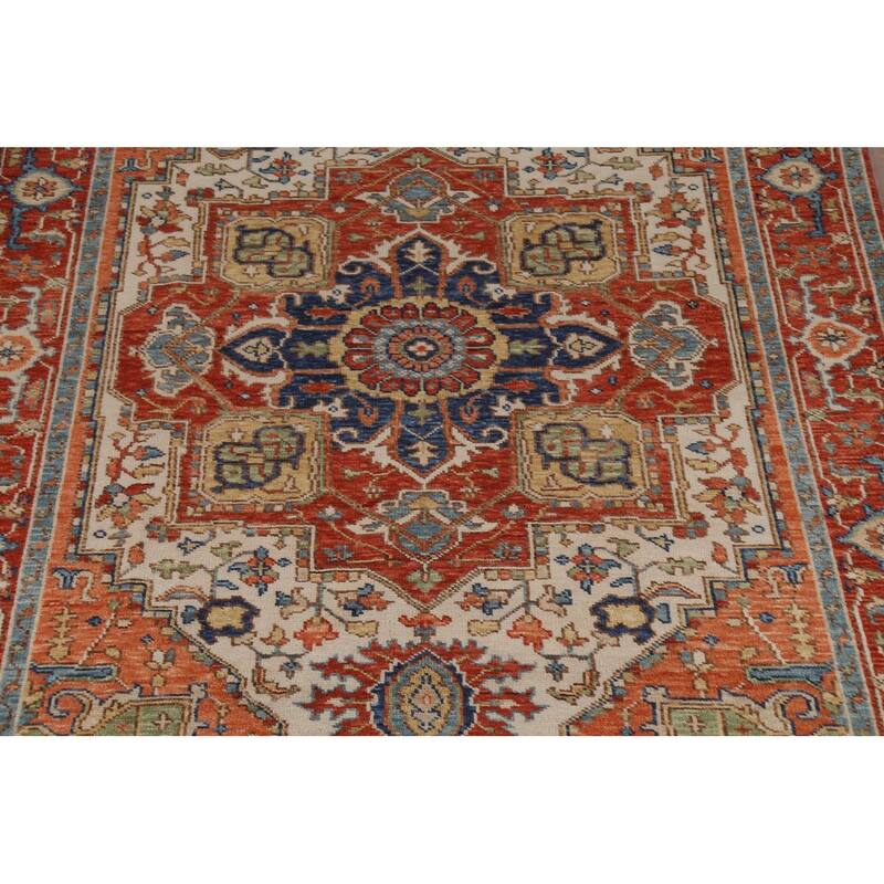 Geometric Heriz Serapi Indian Rug Handmade Traditional Wool Carpet - 8'9" x 11'10"