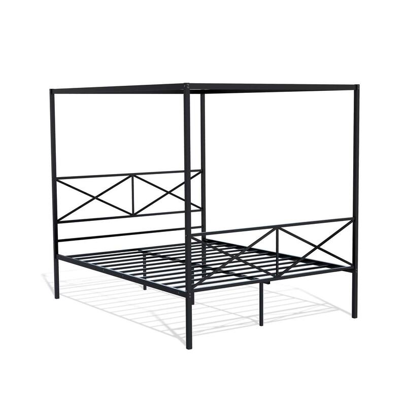 Queen Bed Frame with Headboard & Footboard - Modern Metal Platform Bed - Black Finish