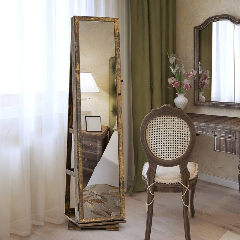 Costway 360degree Rotatable Jewelry Cabinet 2-in-1 Lockable Mirrored - See Details
