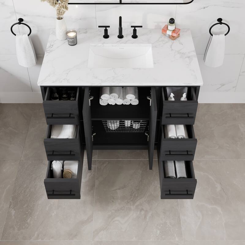 Graham 42"W Oak Bath Vanity with White Arabescato Engineered Stone Top