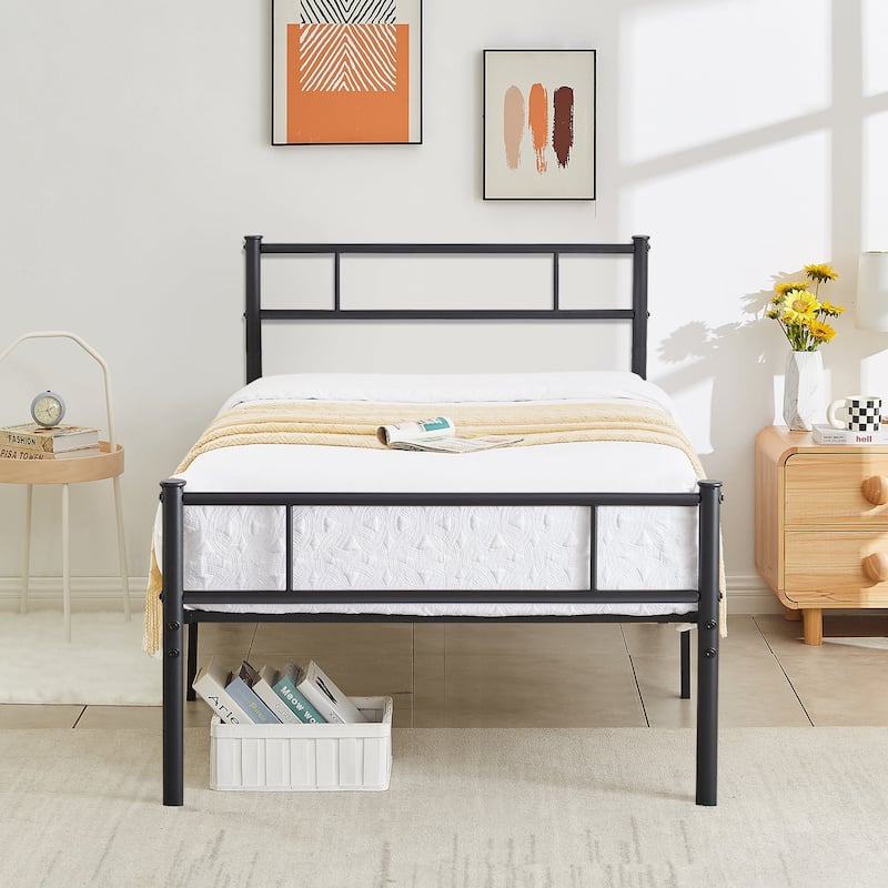 Metal Platform Bed Frame with Headboard and Footboard, Black-Twin/Full/Queen Size Bed