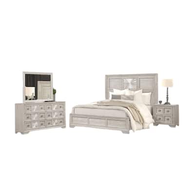 Diaz 5pc Queen Bedroom Set with 2 Nightstands in Sunburst Light Gray