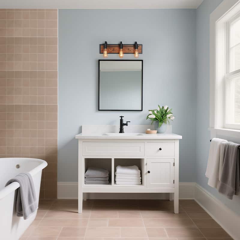Farmhouse 3-Light Wood Bathroom Vanity Light Rustic Wood Wall Sconces - W21.3" x E4.3" x H5.9"