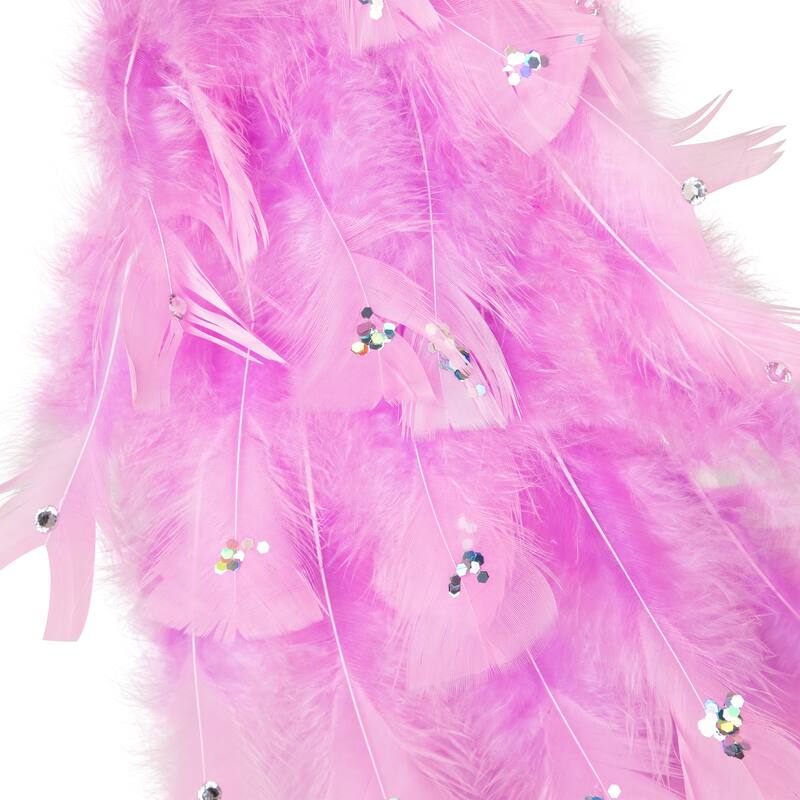 Glittered and Jeweled Peacock Christmas Decoration with Mini Faux Pearls - 22" - Pink