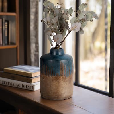 Sagebrook Home Terracotta 2-tone Vase, Blue/Ivory Finish, Home Decor, and Centerpiece Displays
