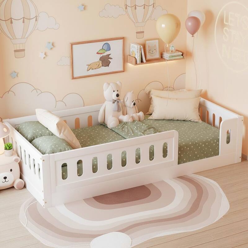 Floor Platform Bed with Guardrails by Harper&Bright Designs