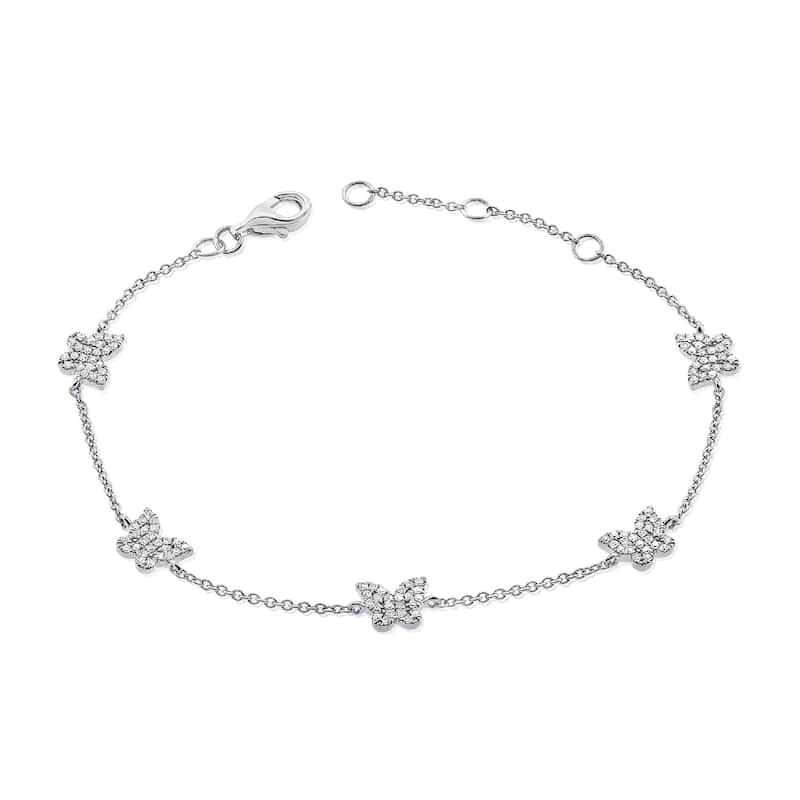 Joelle Collection Diamond Pave Station Butterfly Bracelet 2/5 ct. TDW 14K Gold - White