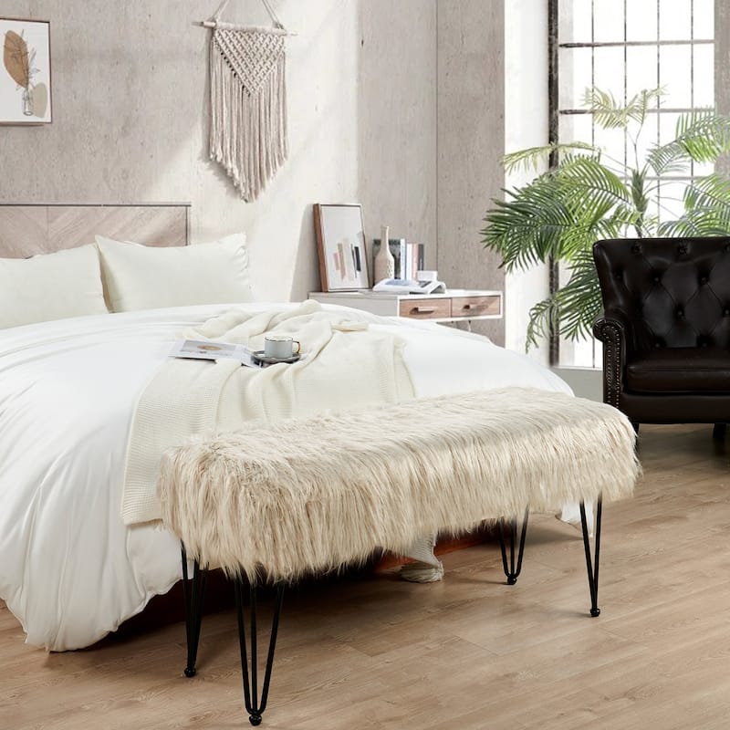 Mongolian Fauxfur Ottoman