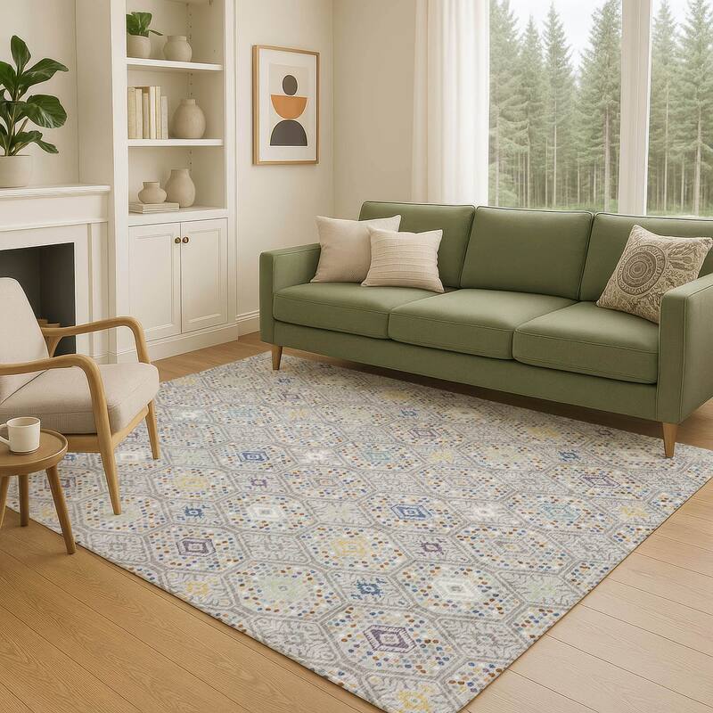 Machine Washable Indoor/ Outdoor Modern Hexi Chantille Rug