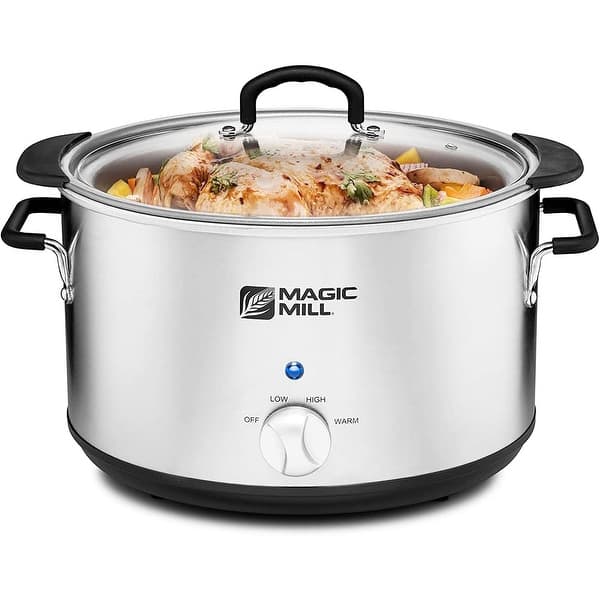 Extra Large 10 Quart Slow Cooker With Metal Searing Pot & Tempered