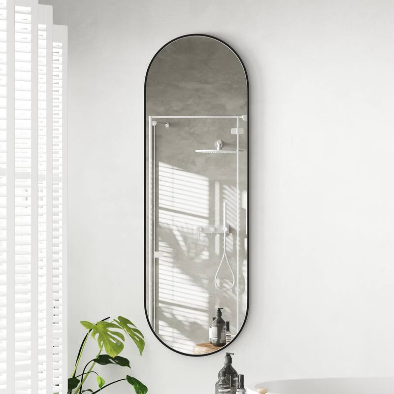 Rust-Proof Brushed Aluminum Frame Oval Full-Length Mirror