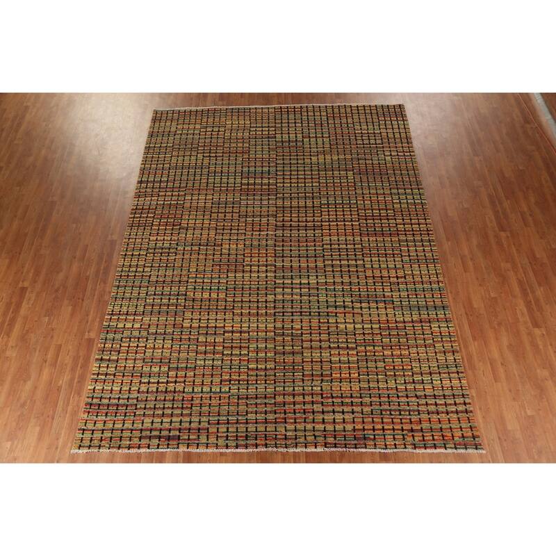 Striped Multicolor Moroccan Oriental Area Rug Hand-Knotted Wool Carpet - 9'1"x 12'6"
