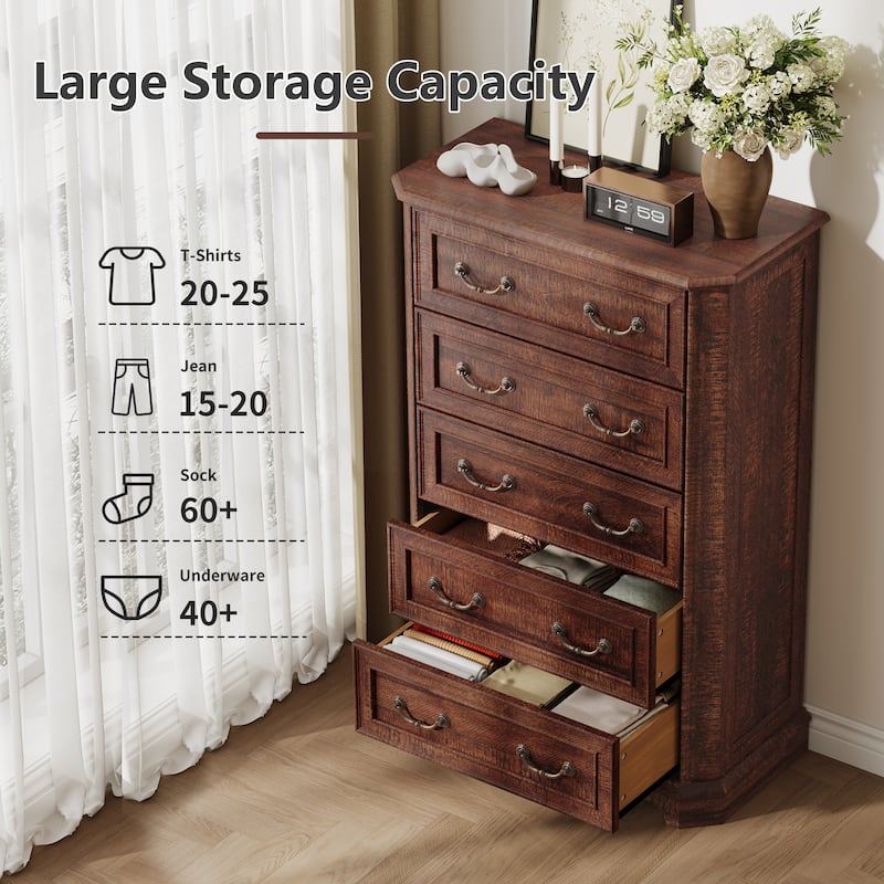 Vintage 5 Drawers Dresser, Bedroom Storage Cabinet, Dressers Organizer