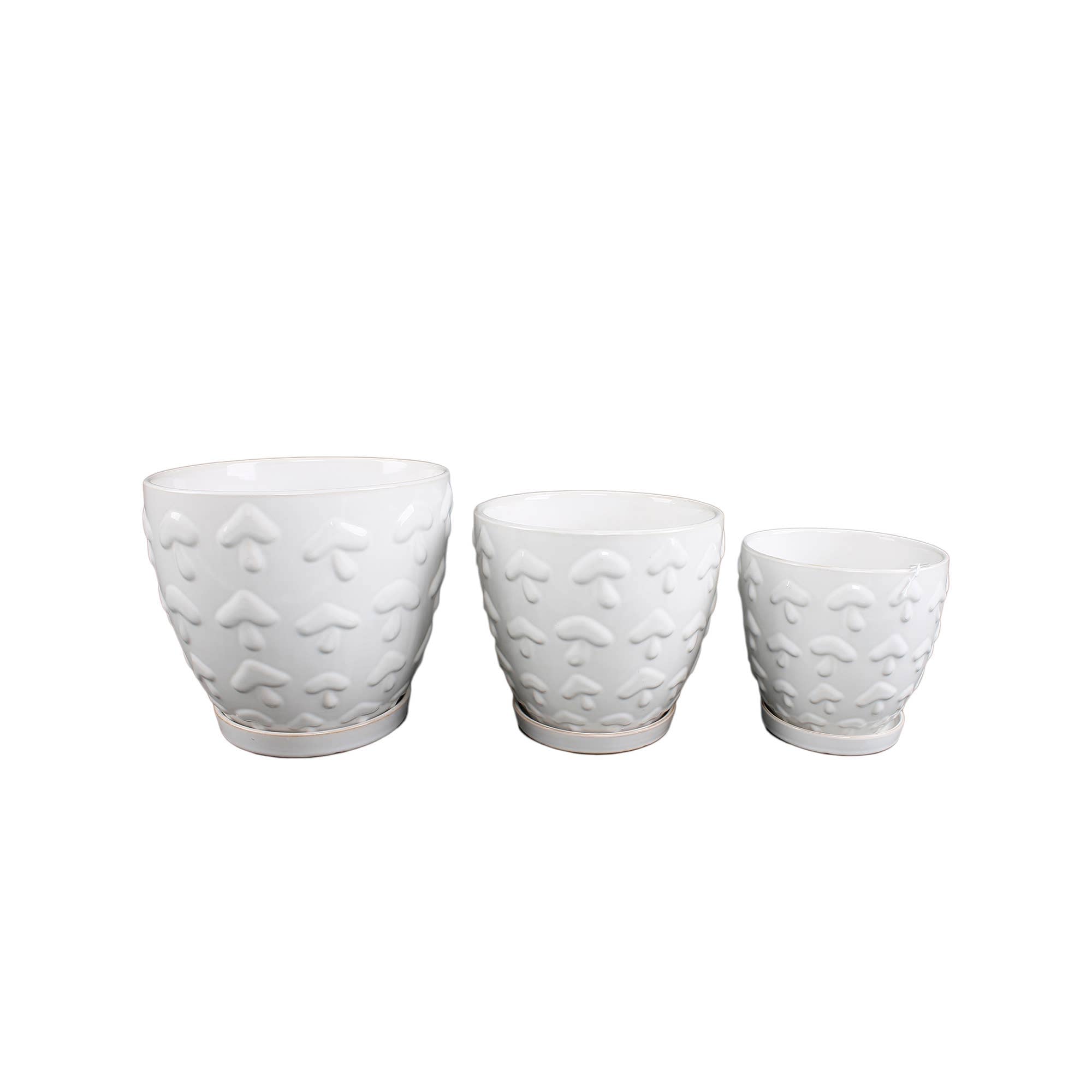 Set of 3 IVORY 10"" & 8" & 6.75" Mushroom Ceramic Pot
