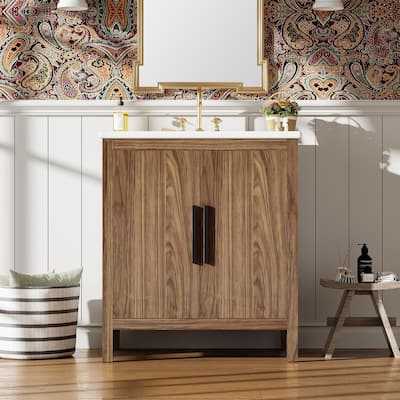 30 inch MDF Freestanding Bathroom Vanity Set with Integrated Ceramic Sink and Soft-Close Door