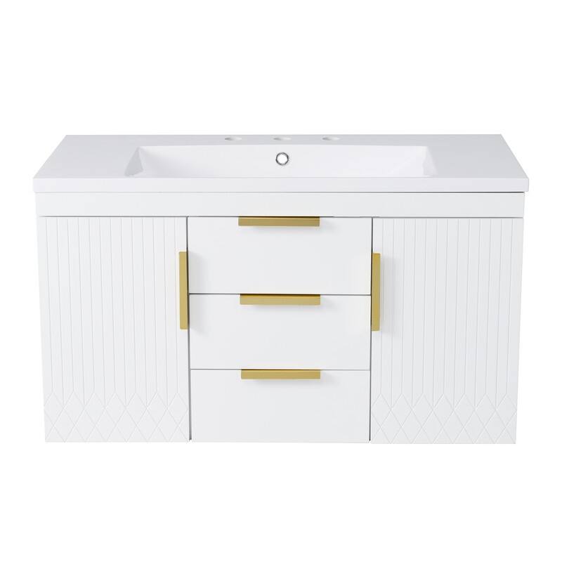 36" Wall Mounted Bathroom Vanity with Resin Sink, 2 Drawers