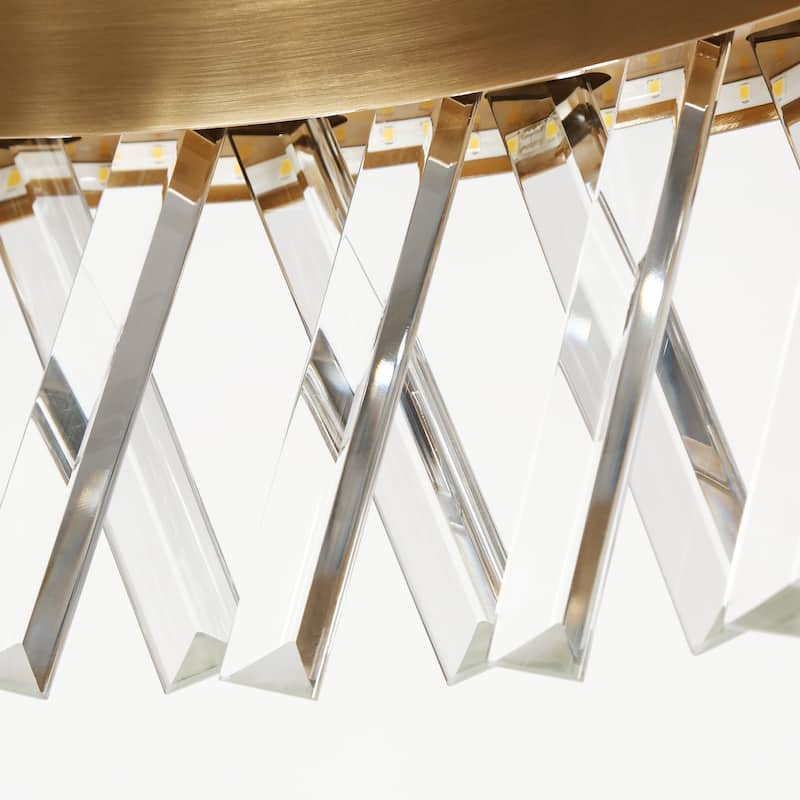 Modern 2-Light LED Crystal Chandelier Gold Luxury Drum Light for Dining Living Room - D23.2" x H9.4"