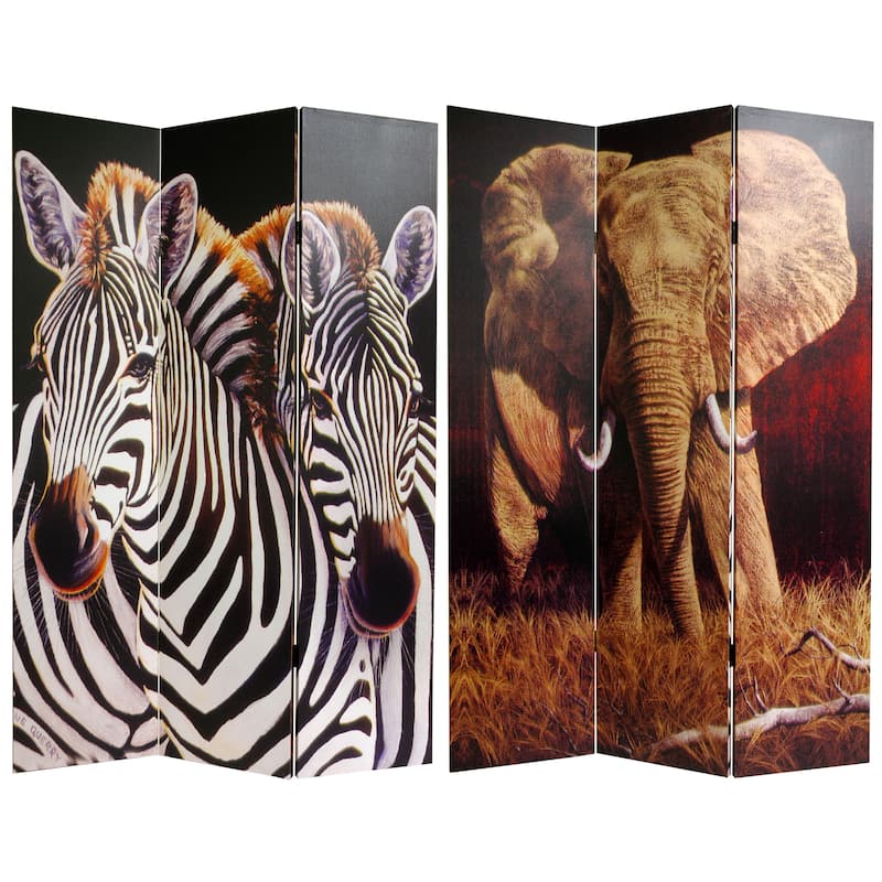 Handmade Canvas Double-sided Elephant/ Zebra Room Divider (China)