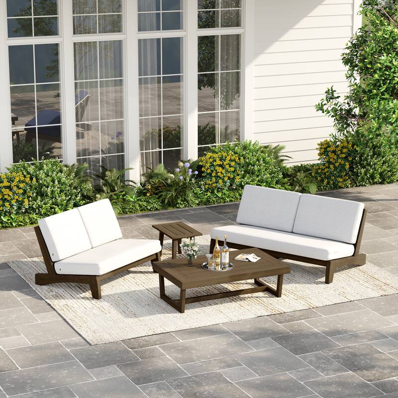 Casual Teak Outdoor Patio Conversation Set with Cushioned Sofa Loveaseat