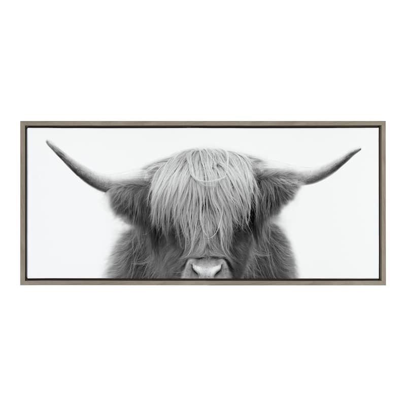 Kate and Laurel Highland Cow Frame Canvas by The Creative Bunch Studio - 18x40 - Plastic - Grey