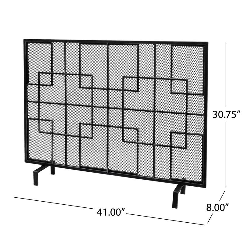 Contemporary Iron Fireplace Screen with Geometric Design