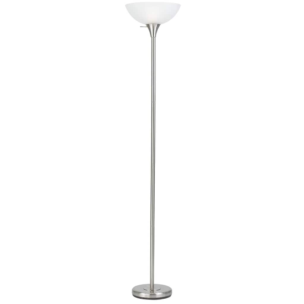 HomeRoots 70" Nickel Metal Torchiere Floor Lamp With White Glass Dome Shade - 13.5