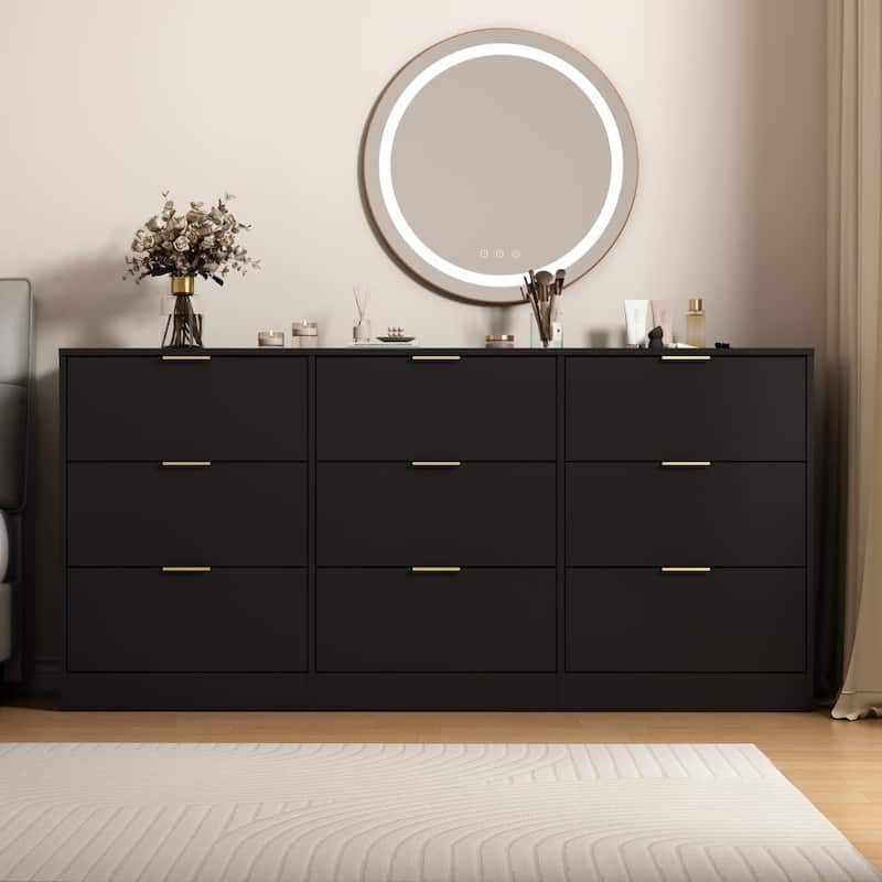 63" Large Wooden Deep Chest 9 Drawer Dresser for Living Room - Black