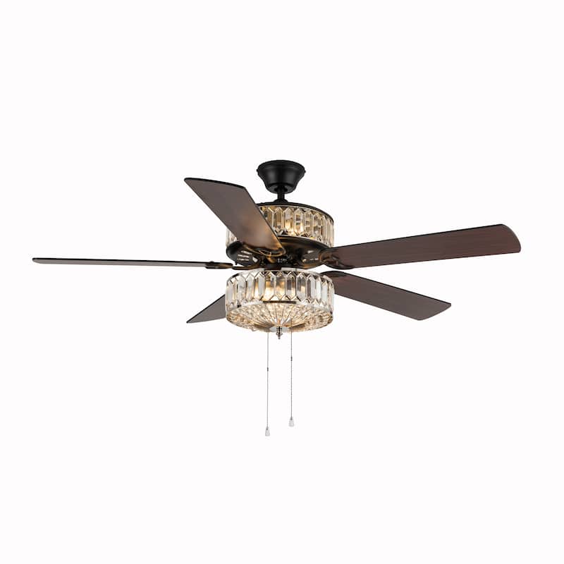 Silver Geometric Diamond Shaped Double-Layered Clear K-9 Crystal Ceiling Fan - 52 Inches - 52 Inches - 52 Inches