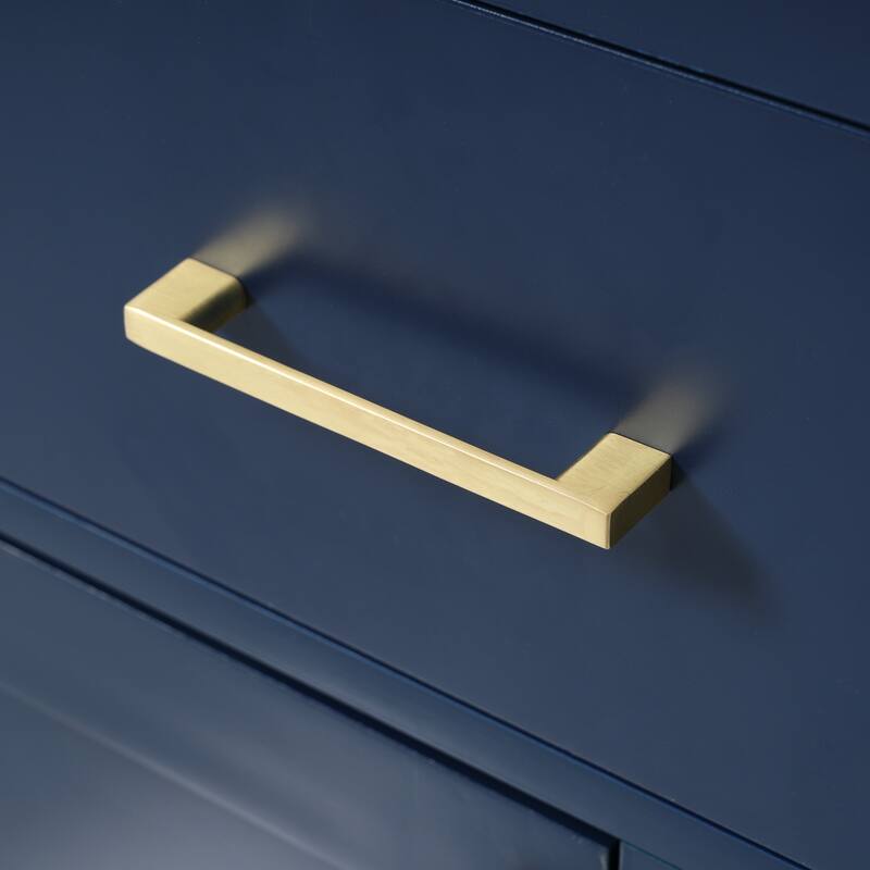 30-Inch Blue Bathroom Vanity with Ceramic Undermount Sink, 1 Soft-Close Door, 3 Storage Boxes, and Gold Handles