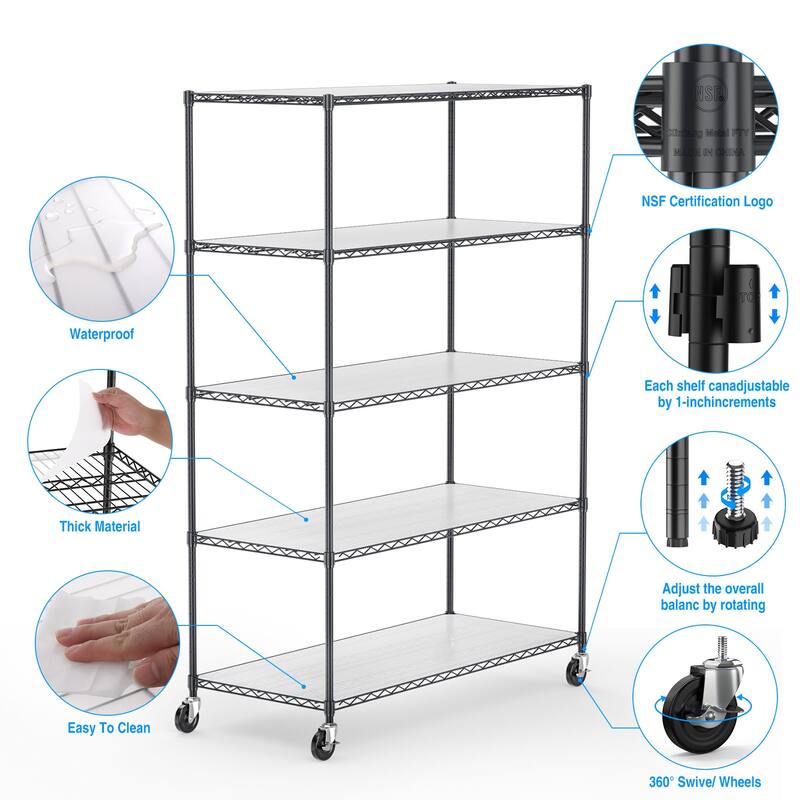 5 Tier metal storage rack with lining