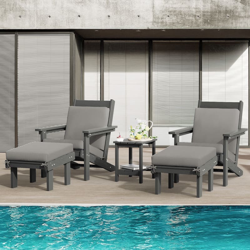 Outdoor Patio HDPE Chair Set with a Movable Ottoman & Removable Cushions