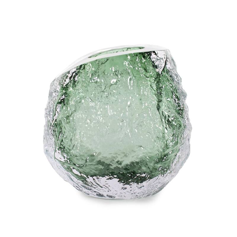 Emerald Crystalized Glass Vase - 5.3/4H x 6.1/8W x 3.3/4D