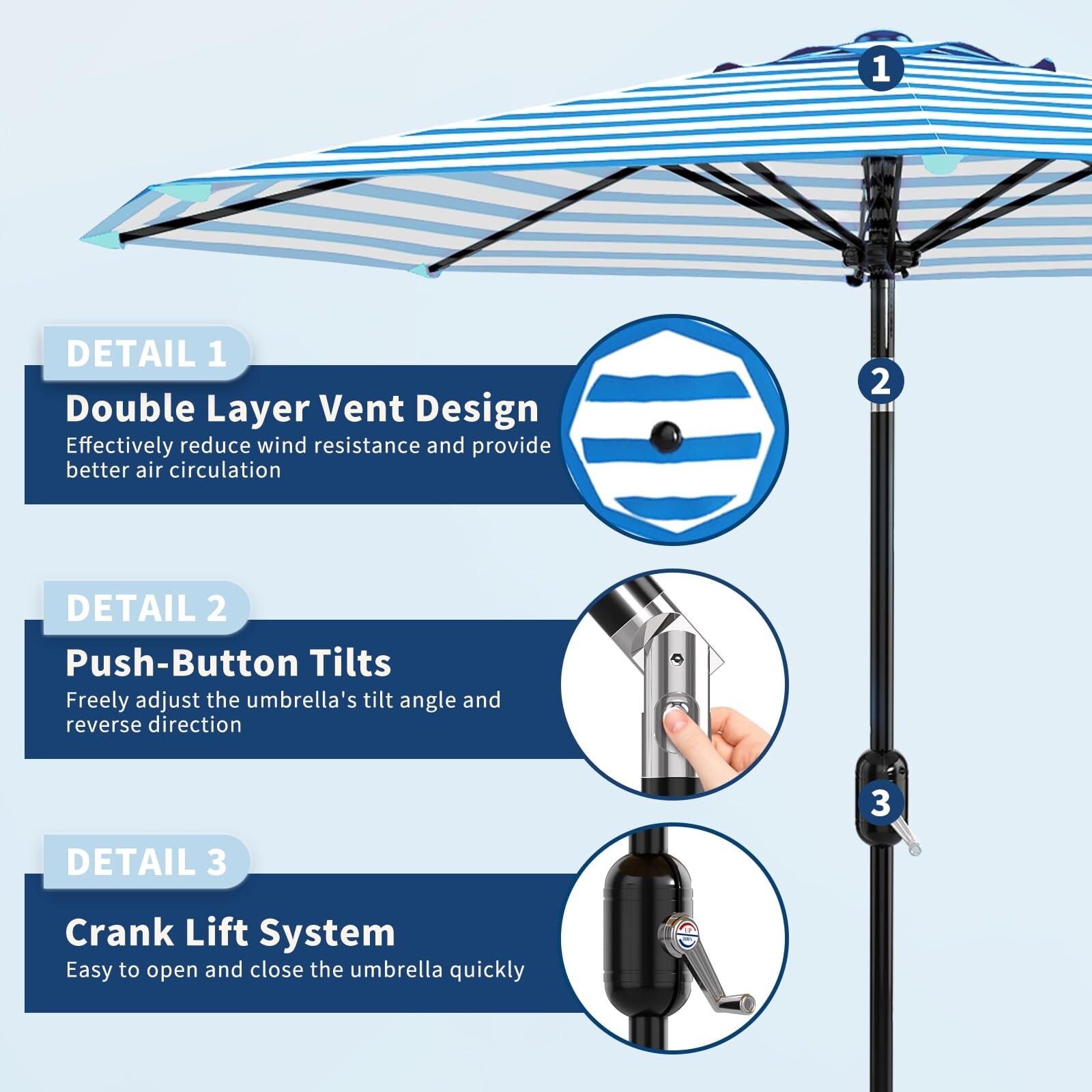 10 ft Patio Umbrella, 8 Sturdy Ribs, with Crank Lift & Push Button Tilt -  Overstock - 43998235