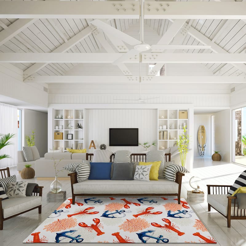 Indoor/Outdoor Harpswell Lobster Anchor Washable Rug