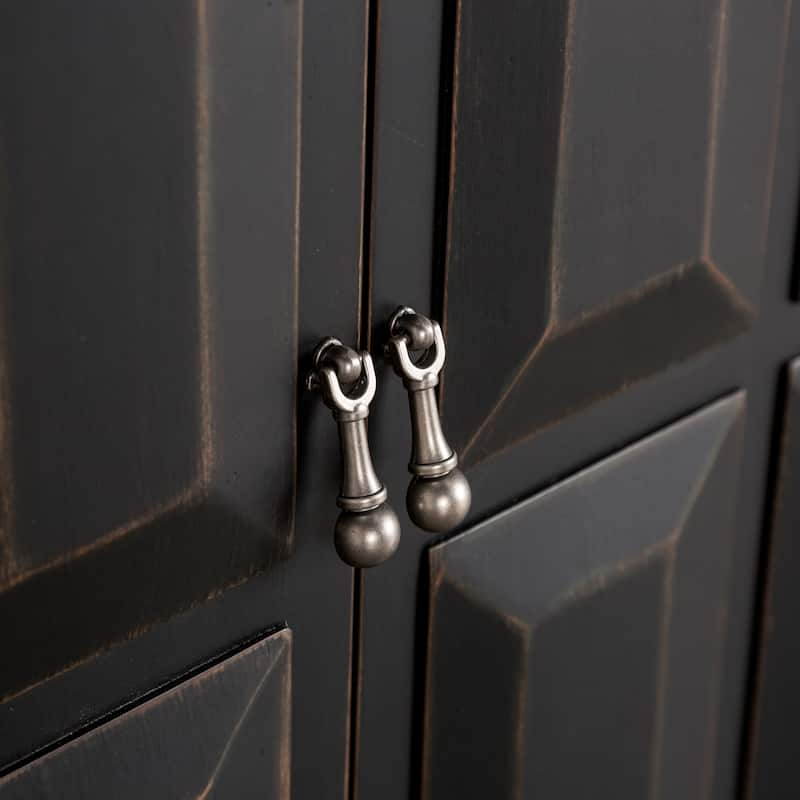 Furniture of America Aliate Modern Farmhouse Weathered Black Solid Wood 4-Shelf Server with Doors